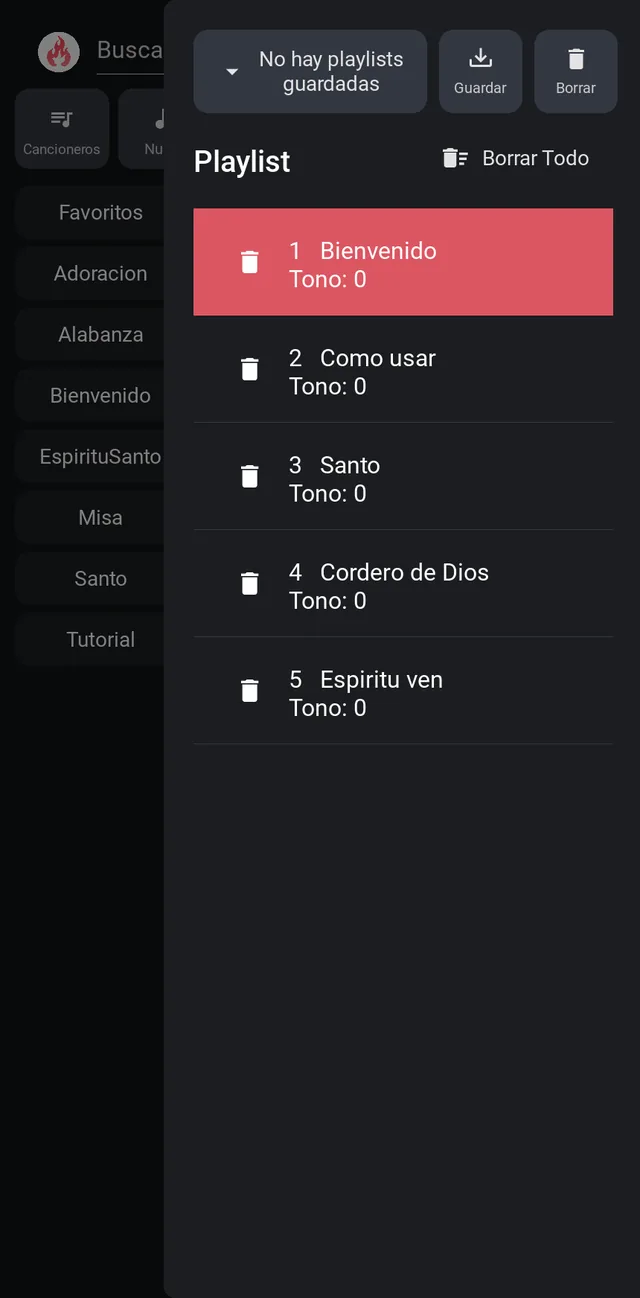 Playlist con cinco canciones