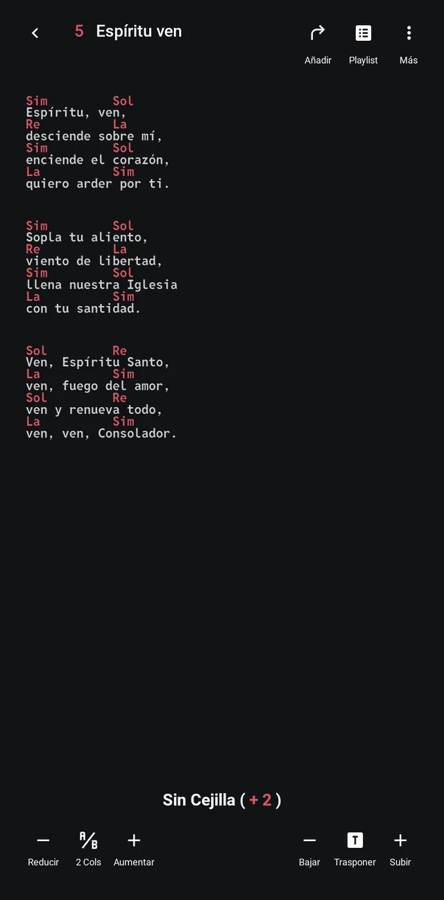 Acordes traspuestos dos semitonos